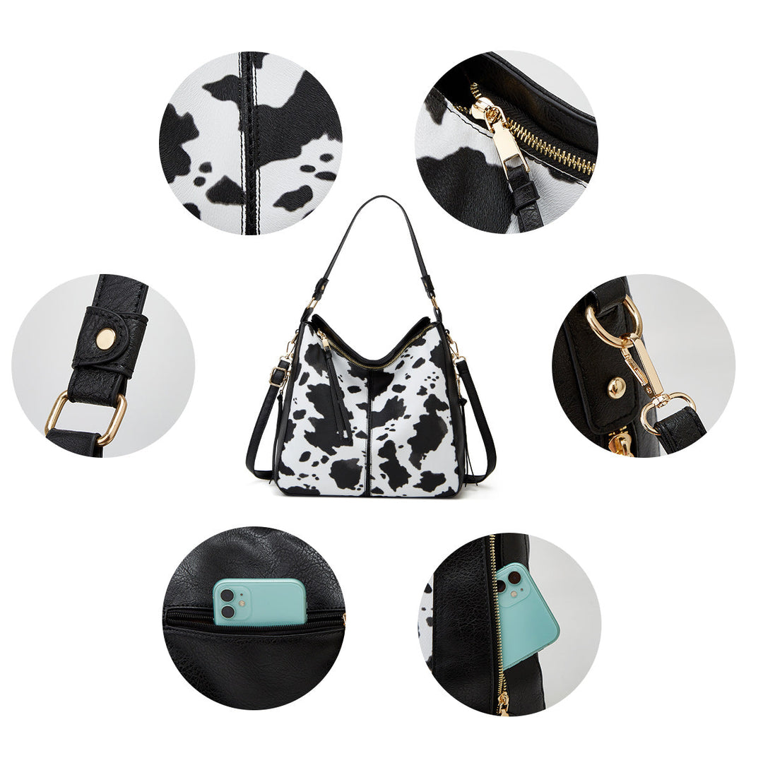 Luxury Leather 3-Piece Hobo Bag Set Print