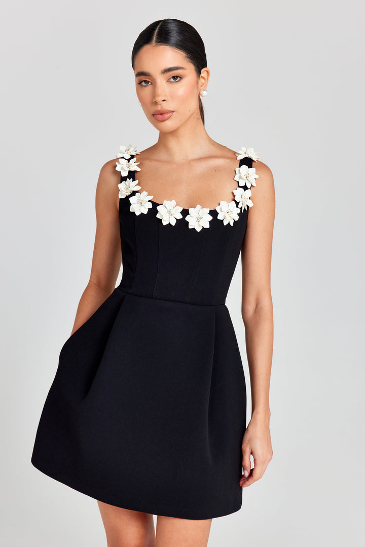 Floral Appliqué Summer Mini Dress
