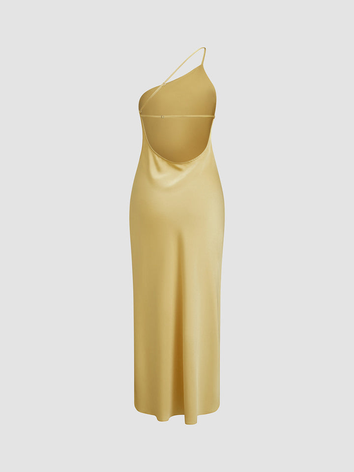 Open Back Satin Wedding Guest Maxi Dress