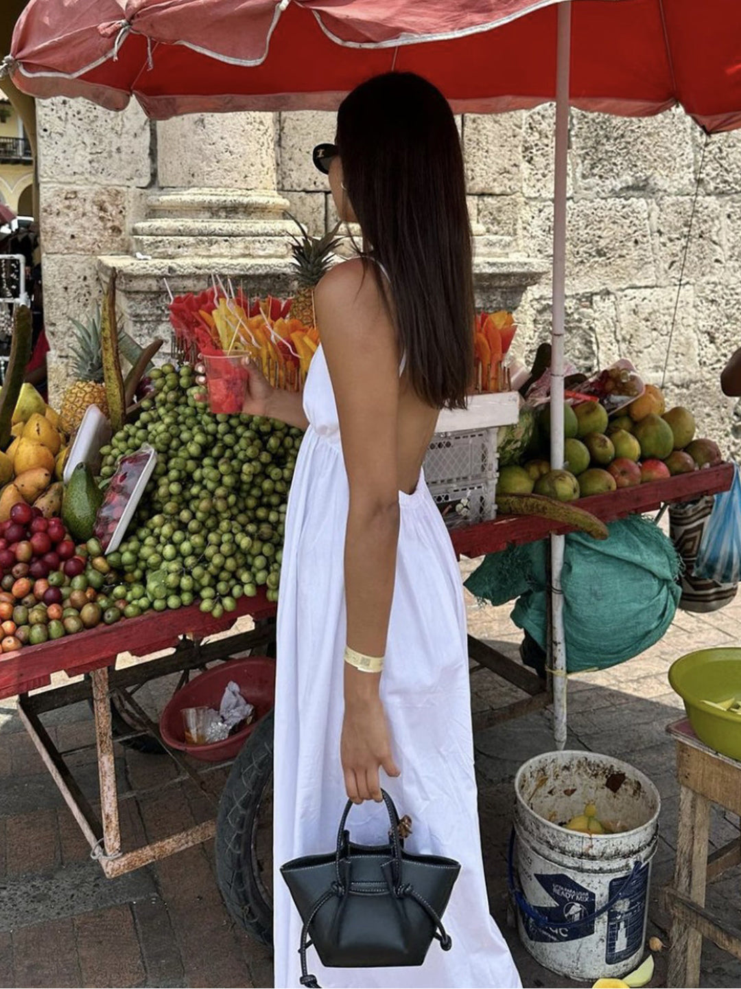 Coastal Open Back Cotton Summer Cocktail Maxi Dress