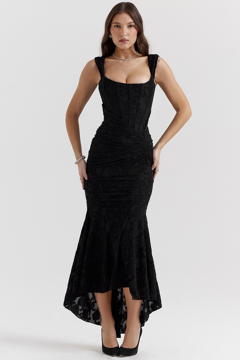Lace Corset Wedding Guest Maxi Dress