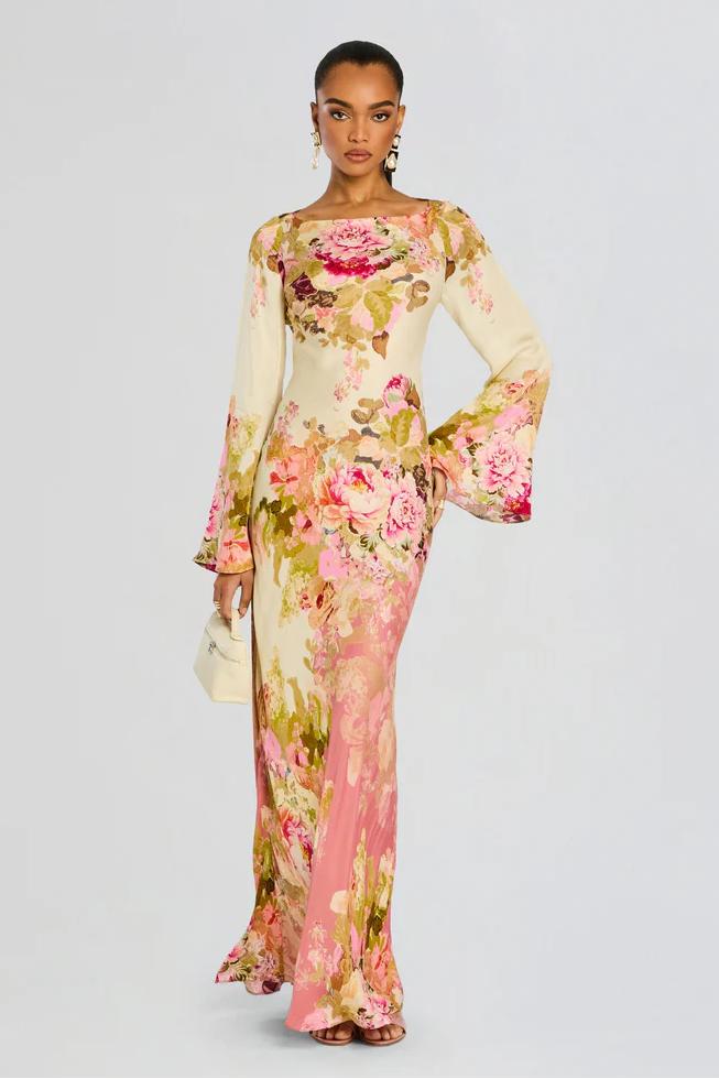 Floral Bell Sleeve Evening Grown