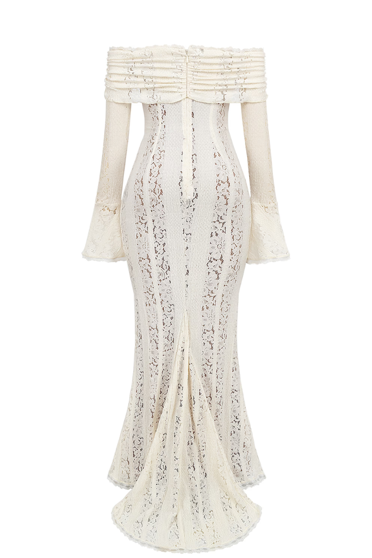 Elegant Off-Shoulder Lace Wedding Guest Maxi Dress