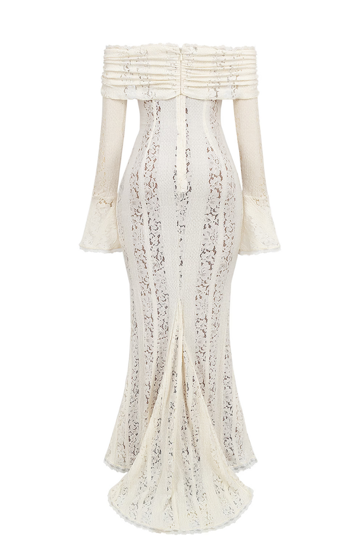 Elegant Off-Shoulder Lace Wedding Guest Maxi Dress