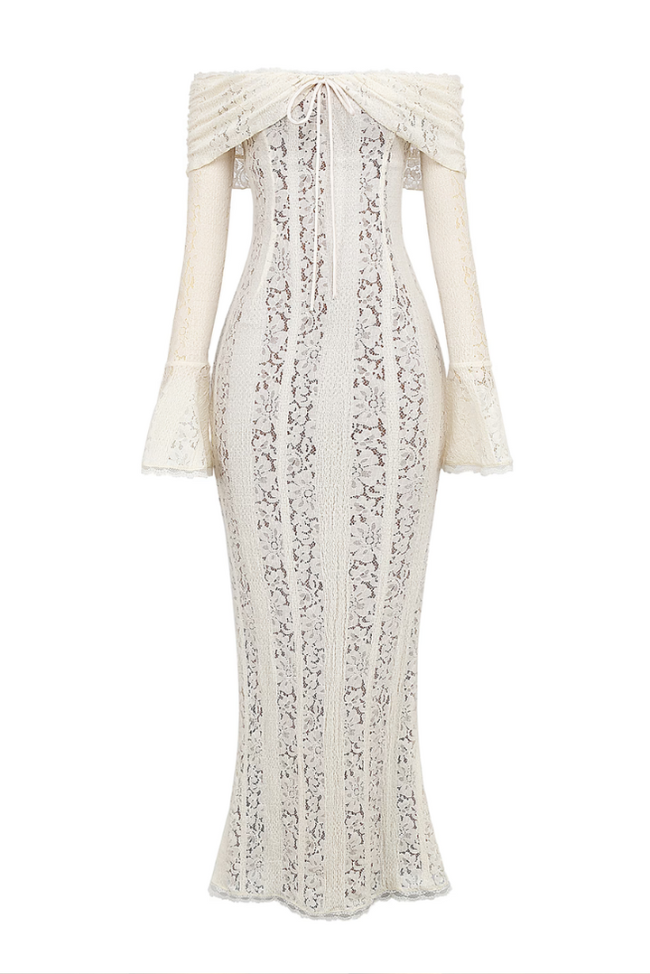 Elegant Off-Shoulder Lace Wedding Guest Maxi Dress