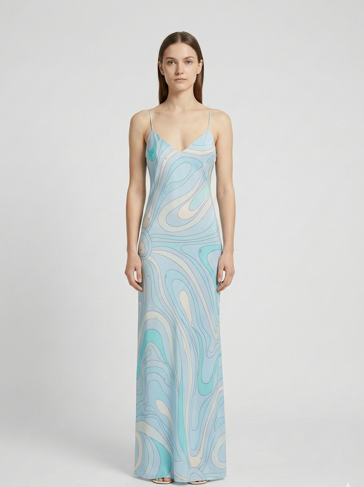 Printed Slip Maxi Dress – Sleek Evening Silhouette Dress for Women