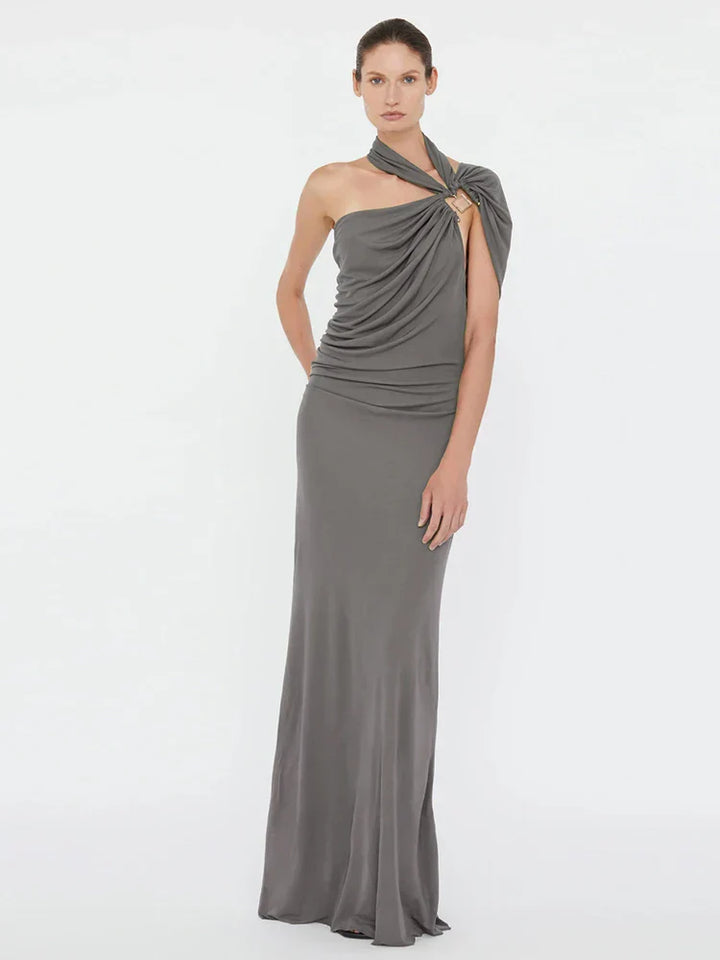 Draped One Shoulder Maxi Dress with Sculpted Silhouette