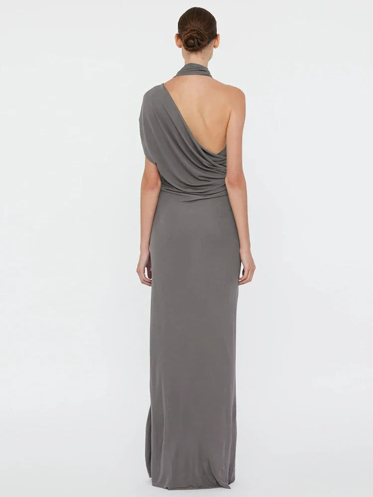 Draped One Shoulder Maxi Dress with Sculpted Silhouette