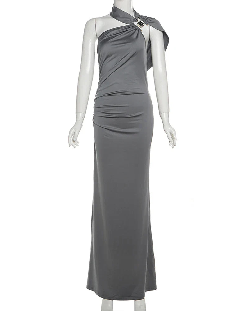 Draped One Shoulder Maxi Dress with Sculpted Silhouette