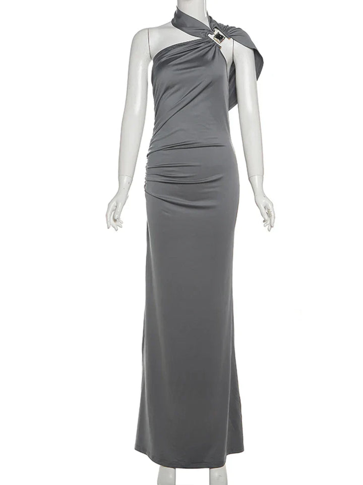 Draped One Shoulder Maxi Dress with Sculpted Silhouette