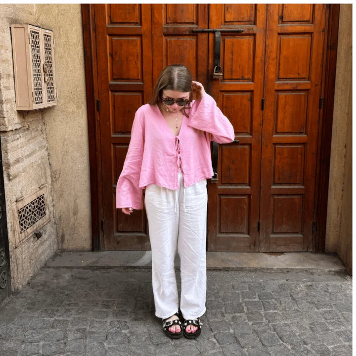 Sicily Front-Tie Linen Top