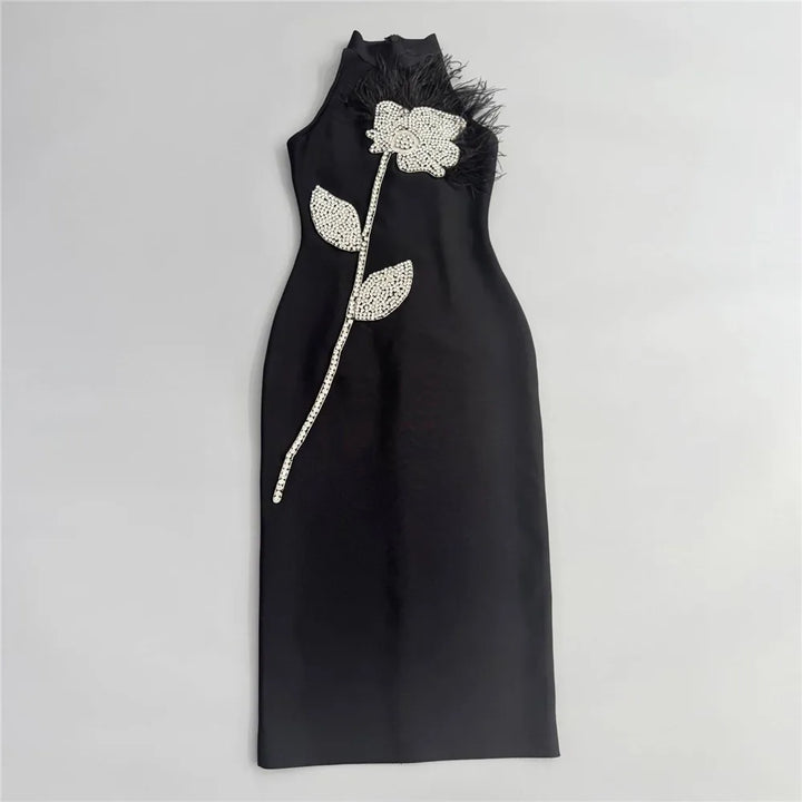 Backless Feather Embellished Midi Dress