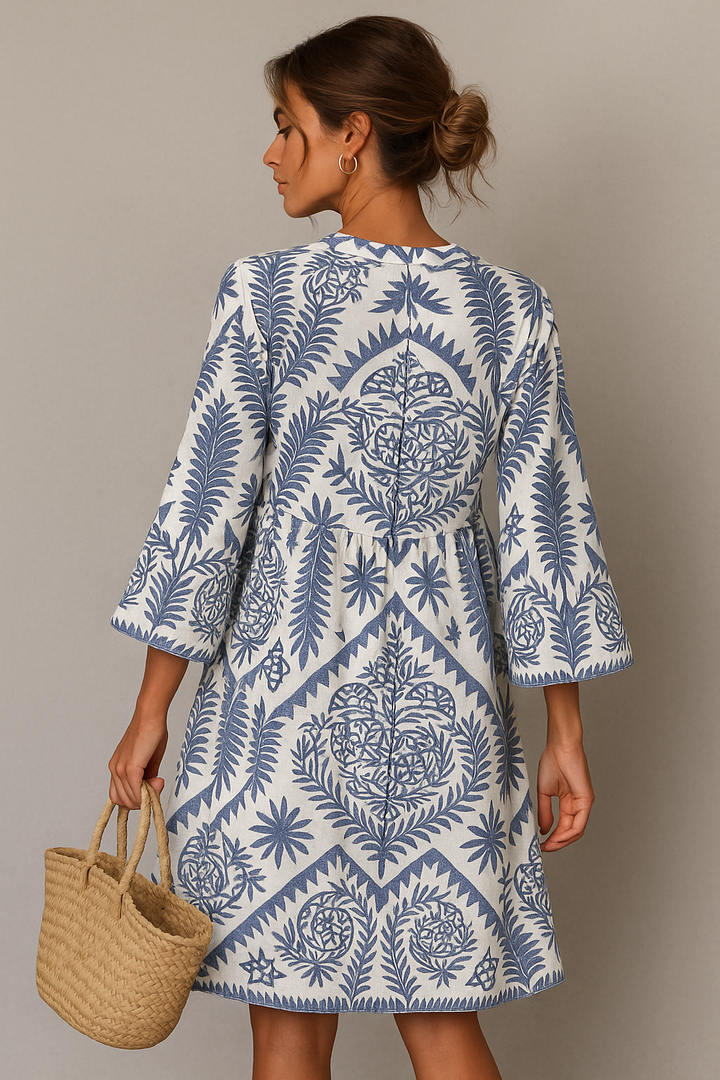 V-Neck Boho Pattern Summer Midi Dress