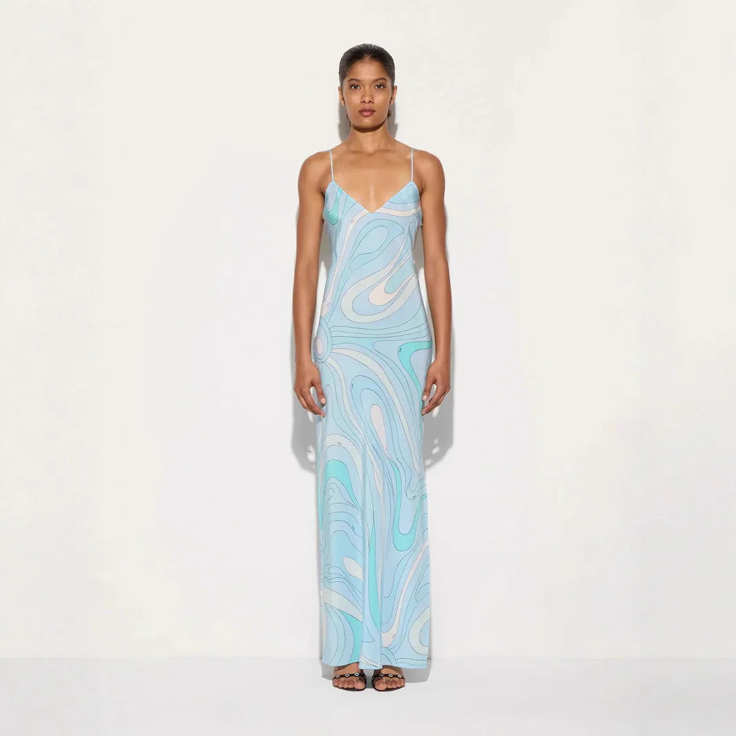 Printed Slip Maxi Dress – Sleek Evening Silhouette Dress for Women
