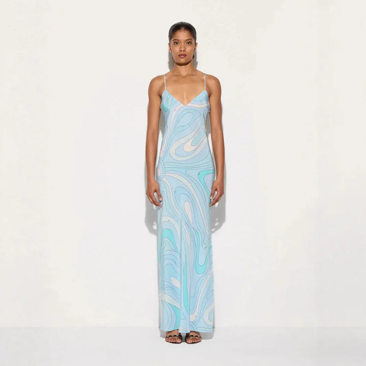 Printed Slip Maxi Dress – Sleek Evening Silhouette Dress for Women