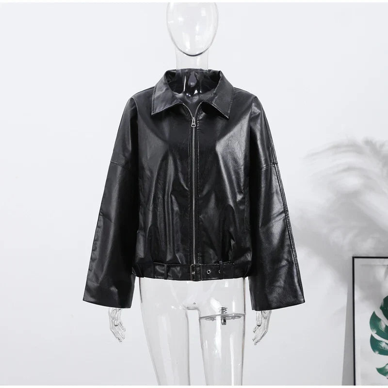 Vintage Faux Leather Bomber Jacket
