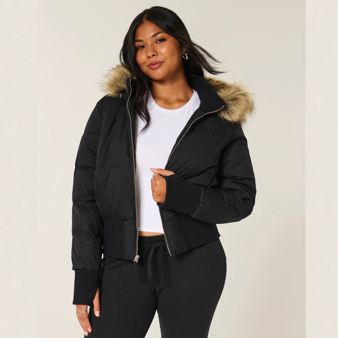 Women's Quilted Winter Jacket with Removable Hood