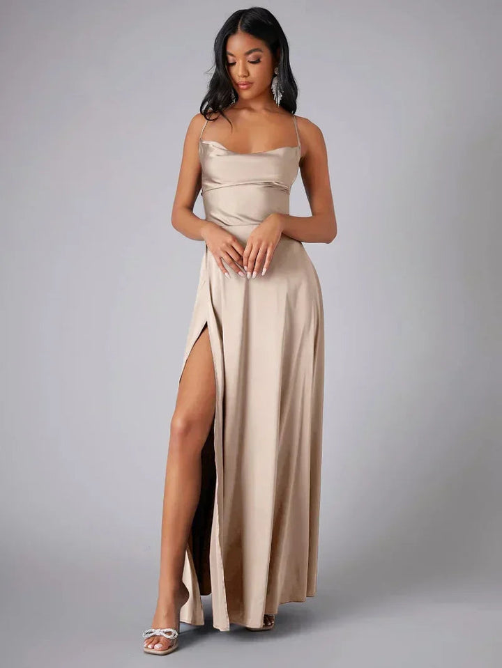 Spaghetti Strap Evening Maxi Dress with High Slit
