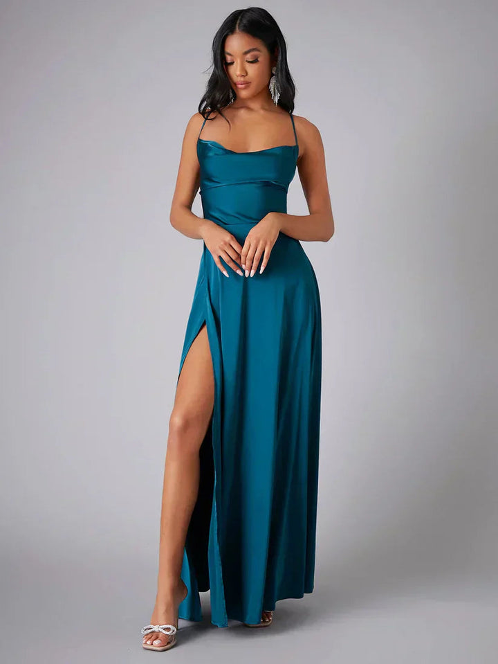 Spaghetti Strap Evening Maxi Dress with High Slit