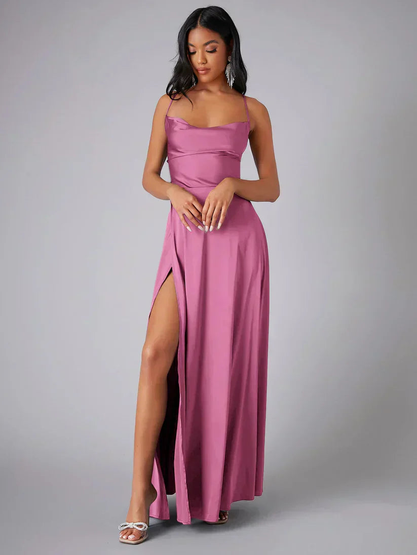 Spaghetti Strap Evening Maxi Dress with High Slit