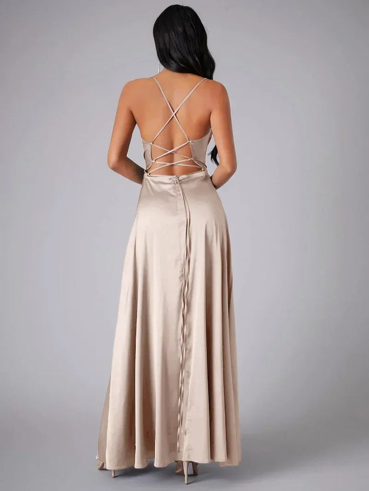 Spaghetti Strap Evening Maxi Dress with High Slit