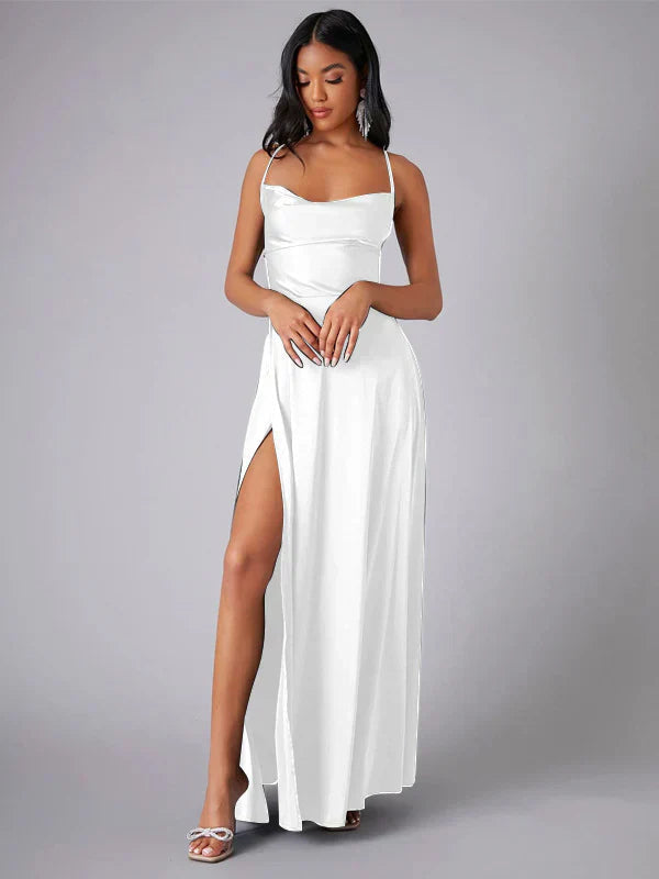 Spaghetti Strap Evening Maxi Dress with High Slit