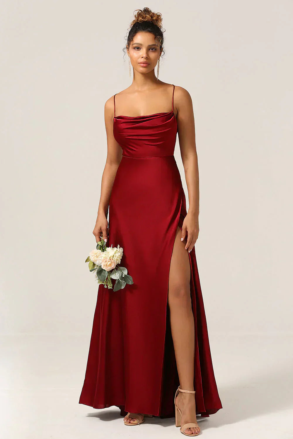 Spaghetti Strap Evening Maxi Dress with High Slit
