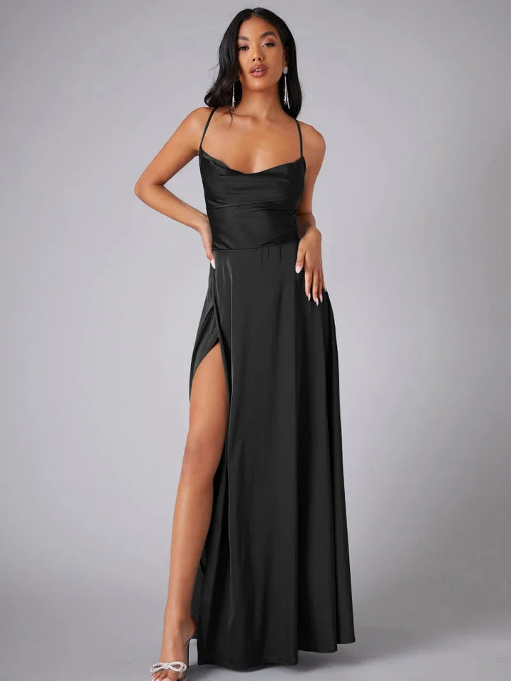 Spaghetti Strap Evening Maxi Dress with High Slit