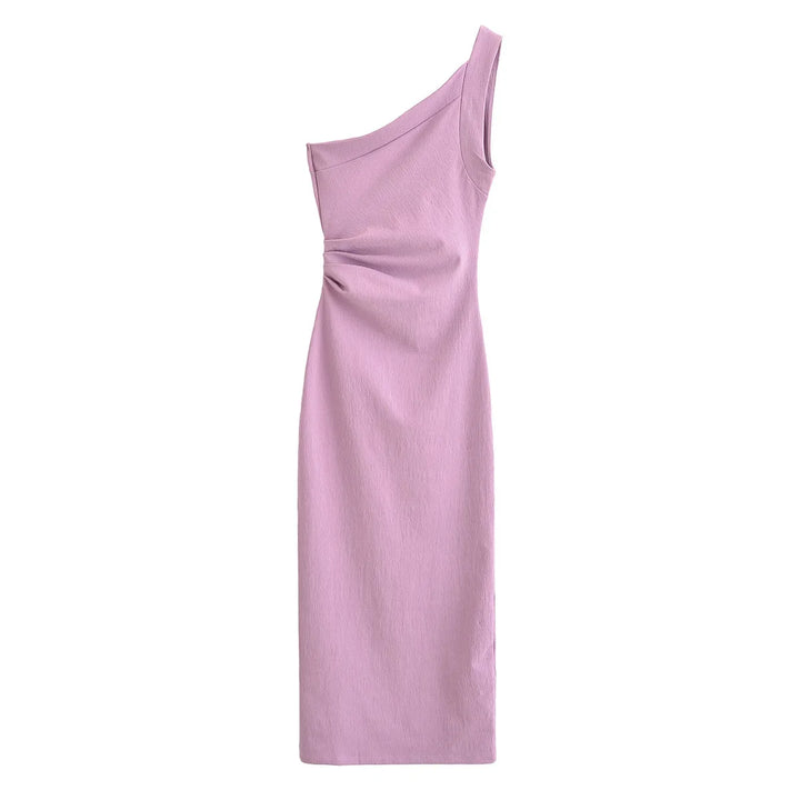 One-Shoulder Asymmetric Midi Dress