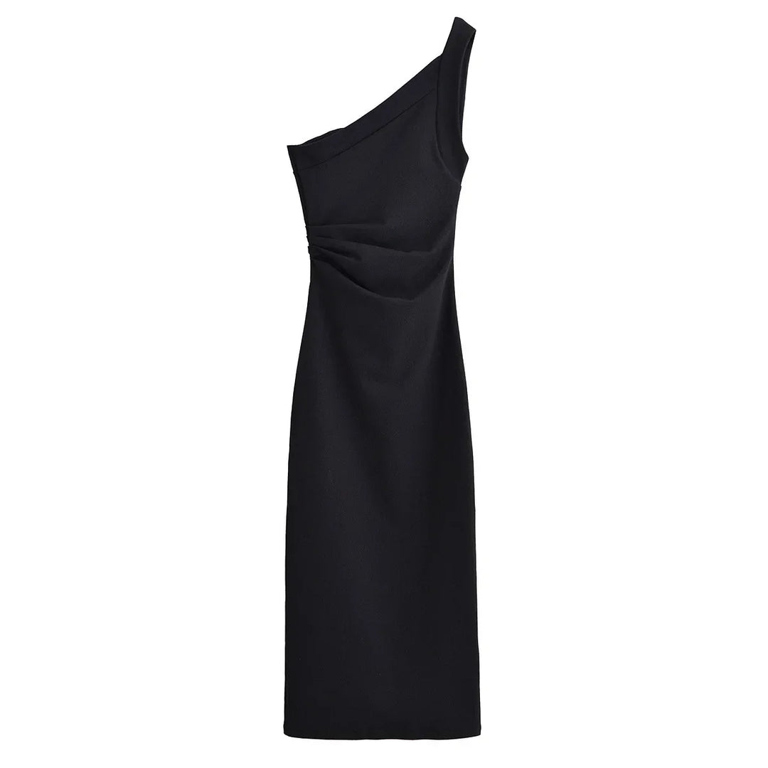 One-Shoulder Asymmetric Midi Dress