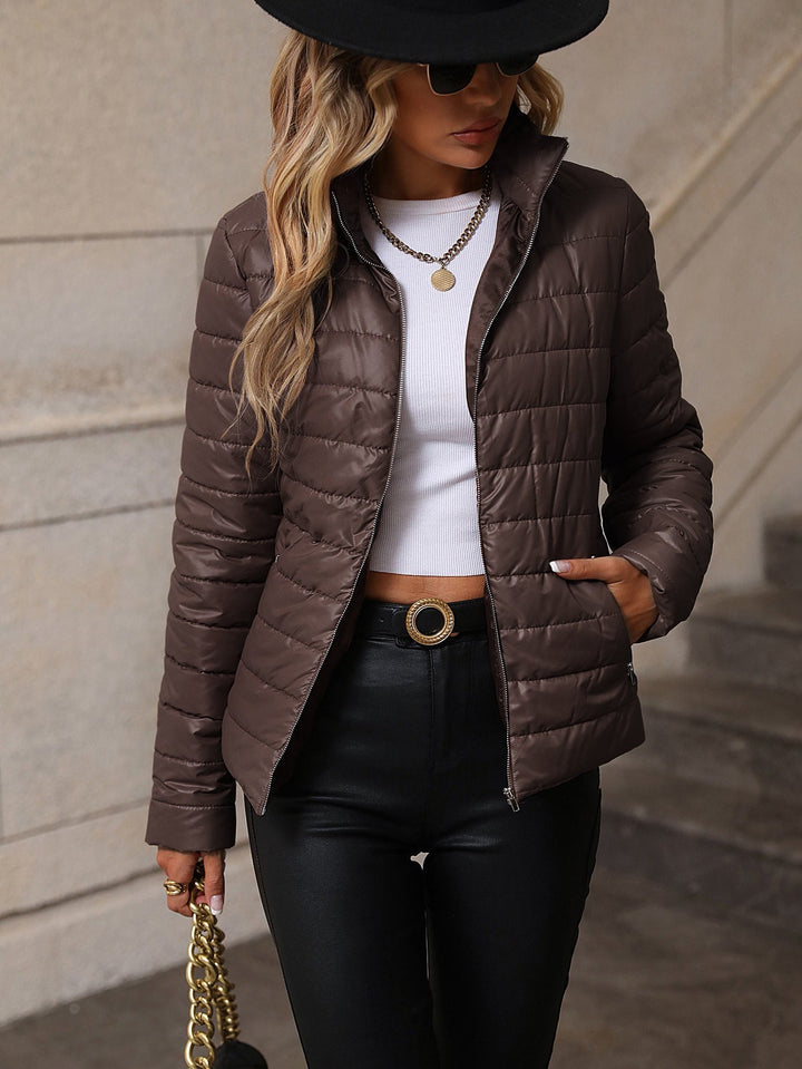 Women's quilted transitional jacket with high collar
