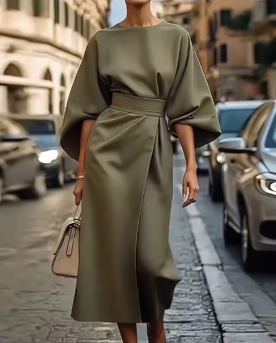 Crew Neck Midi Work Dress